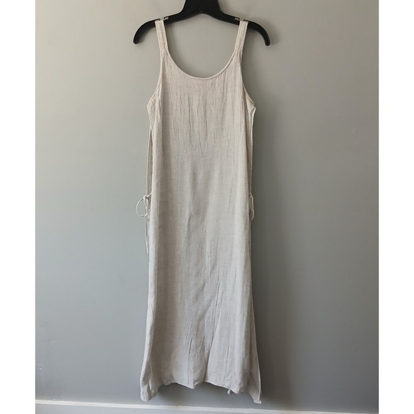 Luna Luz Dresses & Skirts - Luna Luz Women's Size Medium Beige Double Slit Maxi Midi Dress Tie Waist Woven